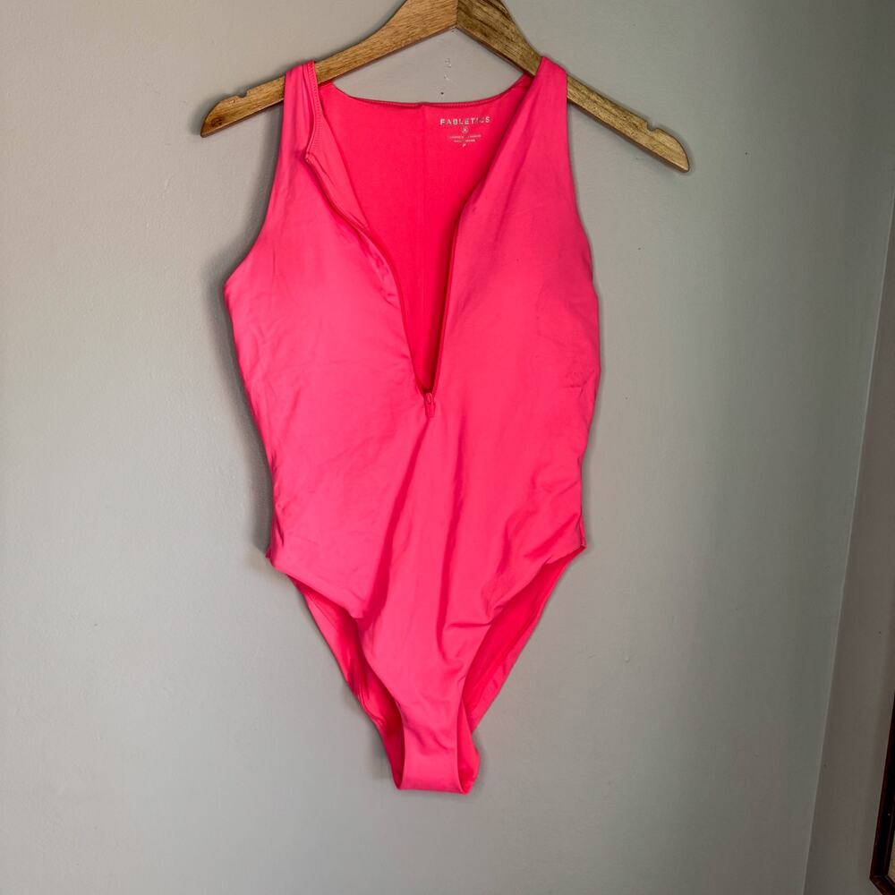 NWT Fabletics Neon Hot Pink Plunging One Piece Swimsuit Size Medium